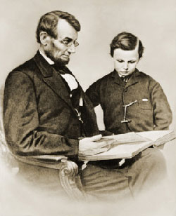 Lincoln and his son reading.